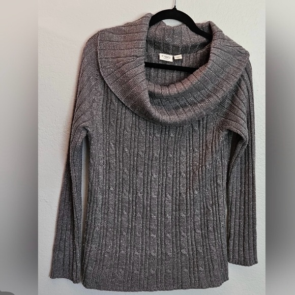 Cato’s Woman’s Sweater 1x Plus Size Silver Metallic Thread Gray Cowl Neck 18/20W - Picture 1 of 6